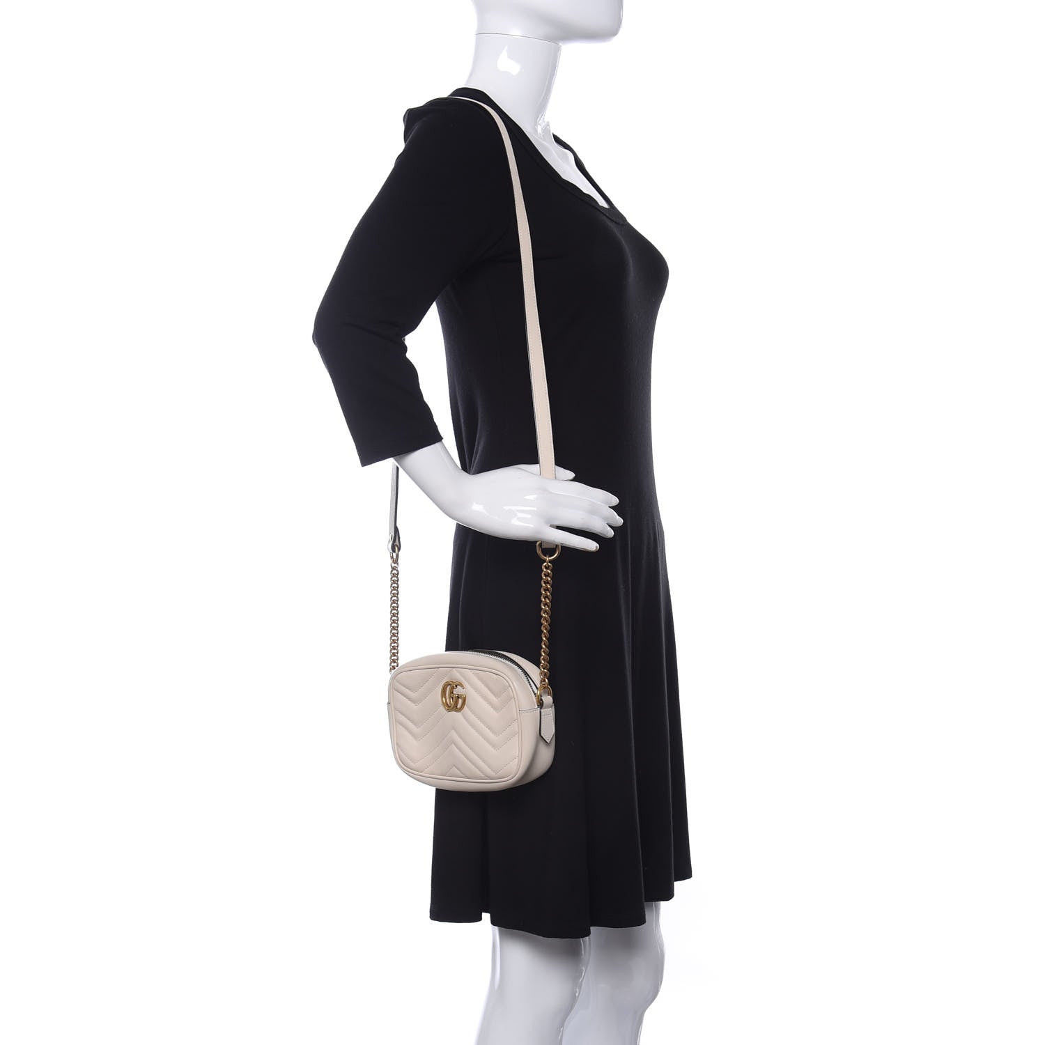 Gucci Calfskin Matelasse Mini GG Marmont Chain Shoulder Bag White 2 of 10