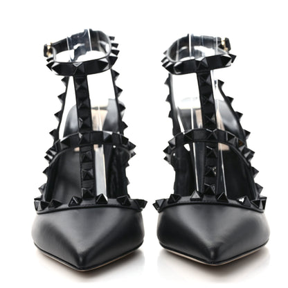 Valentino Garavani Calfskin Lacquered Monochrome Rockstud Ankle Strap 100mm Pumps 36 Black 2 of 9