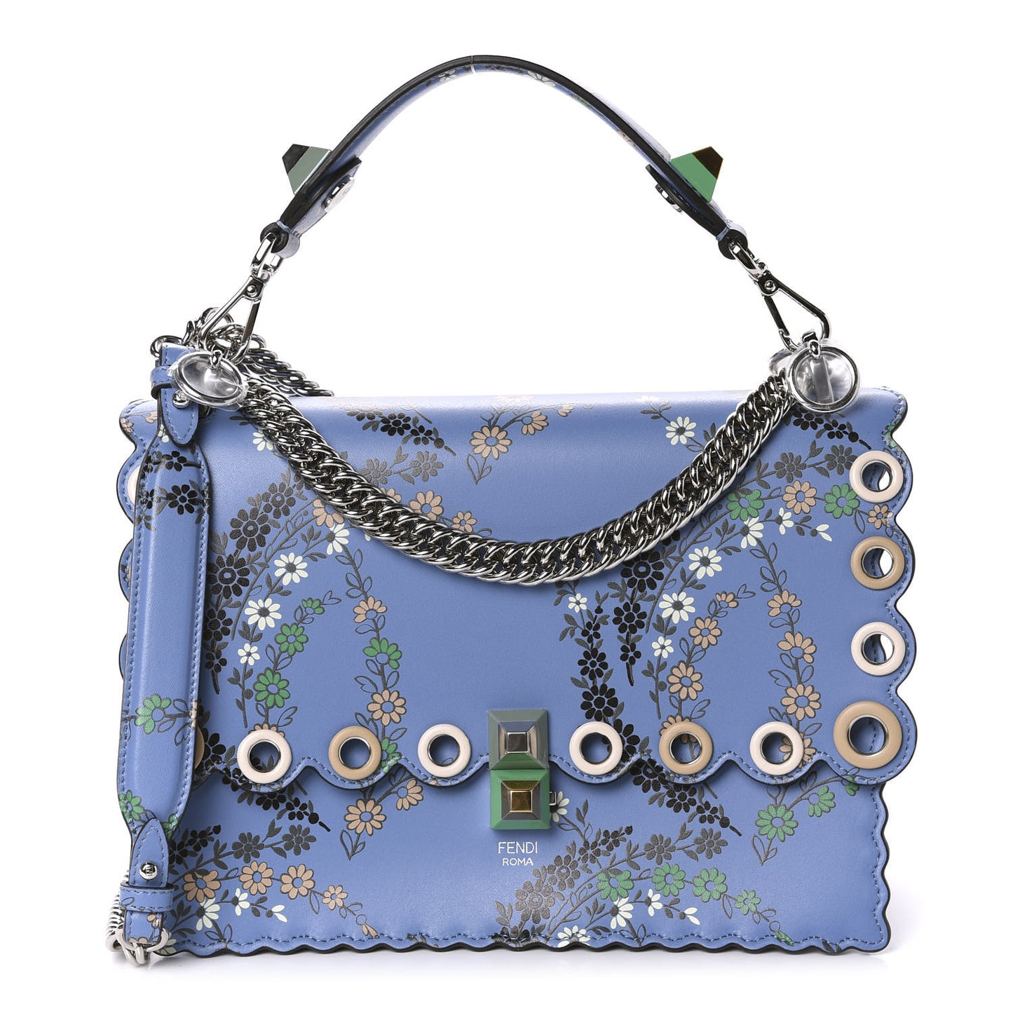 Vitello Liberty Japanese Blossom Scalloped Studded Grommet Kan I Shoulder Bag Nebula Multicolor