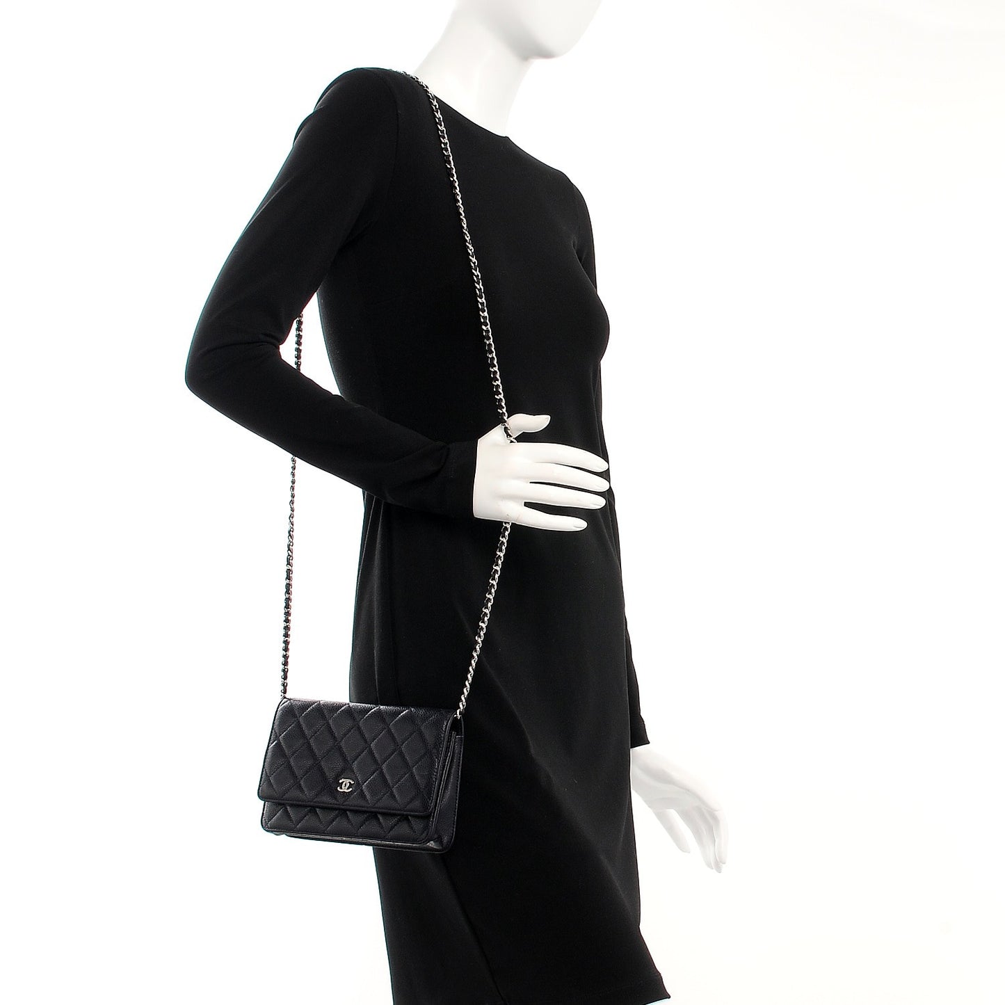 Caviar Quilted Wallet On Chain WOC Navy Blue