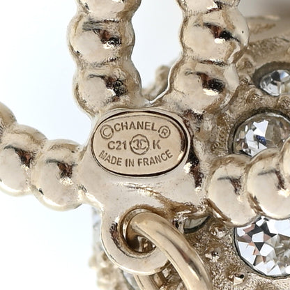 Chanel Crystal Pearl CC Drop Earrings Gold Pearly White 4 of 5