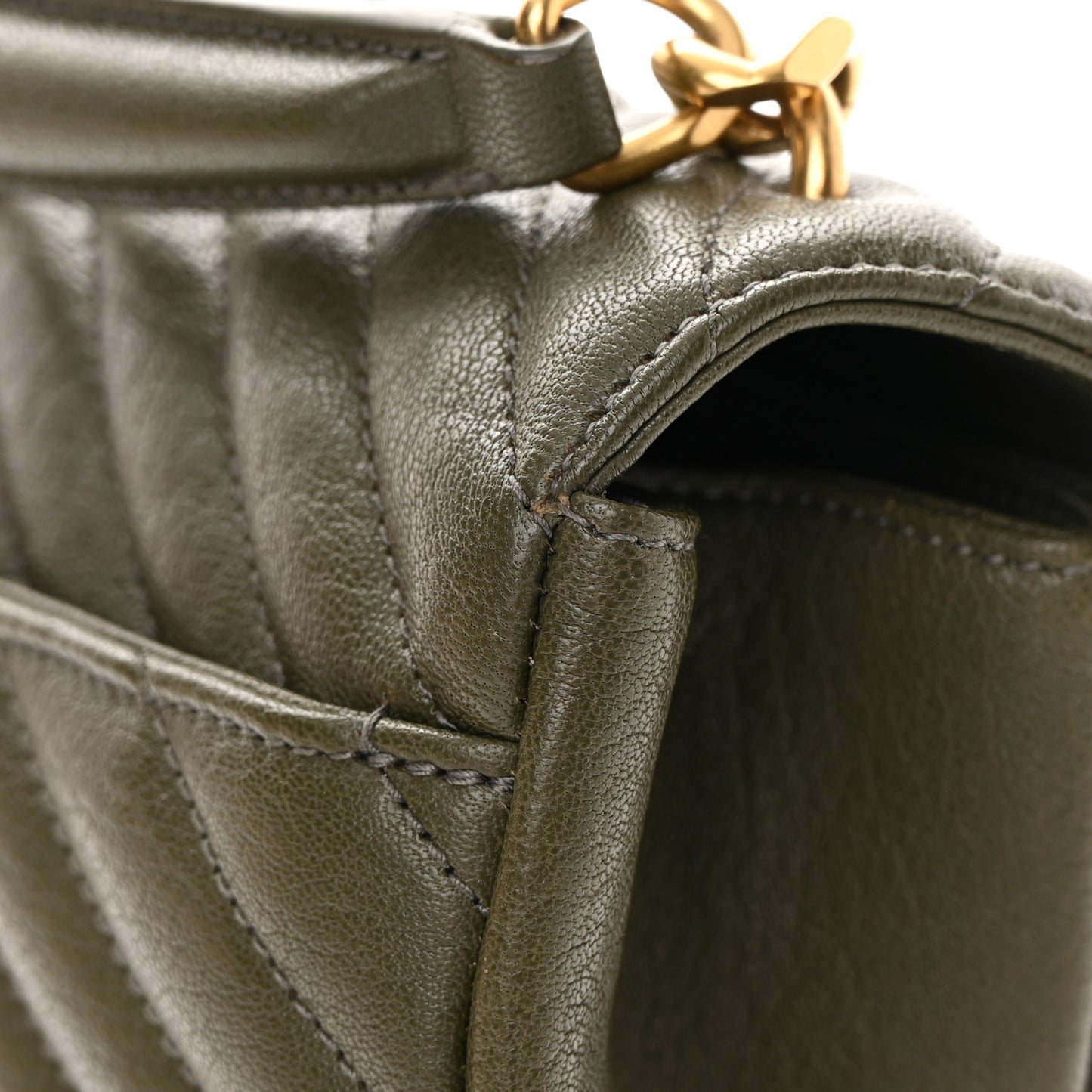 Sheepskin Matelasse Chevron Monogram Medium College Bag Military Olive