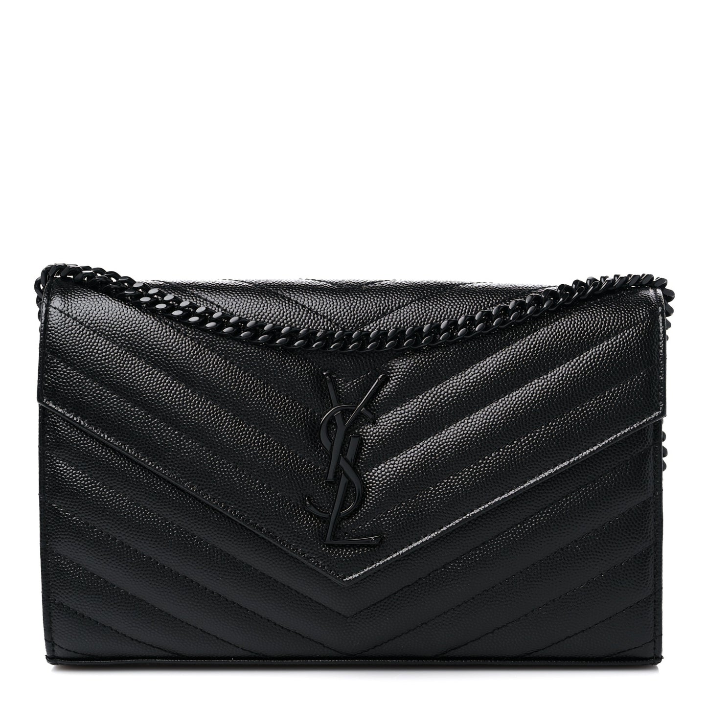 Grain De Poudre Matelasse Chevron Monogram Monochrome Chain Wallet Black
