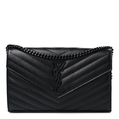 Saint Laurent Grain De Poudre Matelasse Chevron Monogram Monochrome Chain Wallet Black 1 of 9