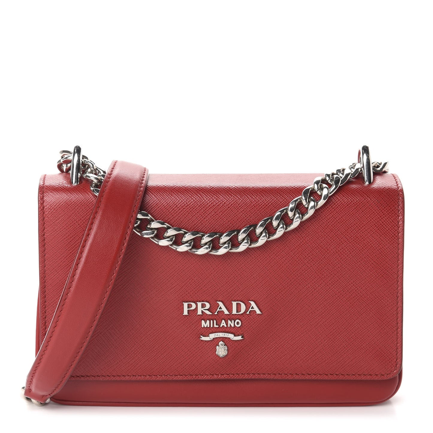 Saffiano Soft Calfskin Chain Crossbody Bag Fuoco