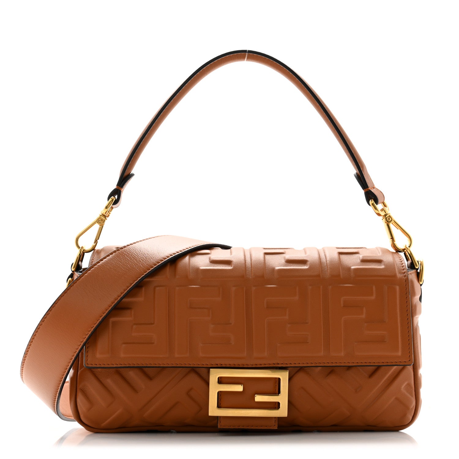 Fendi Nappa FF 1974 Embossed Baguette Brandy 1 of 9