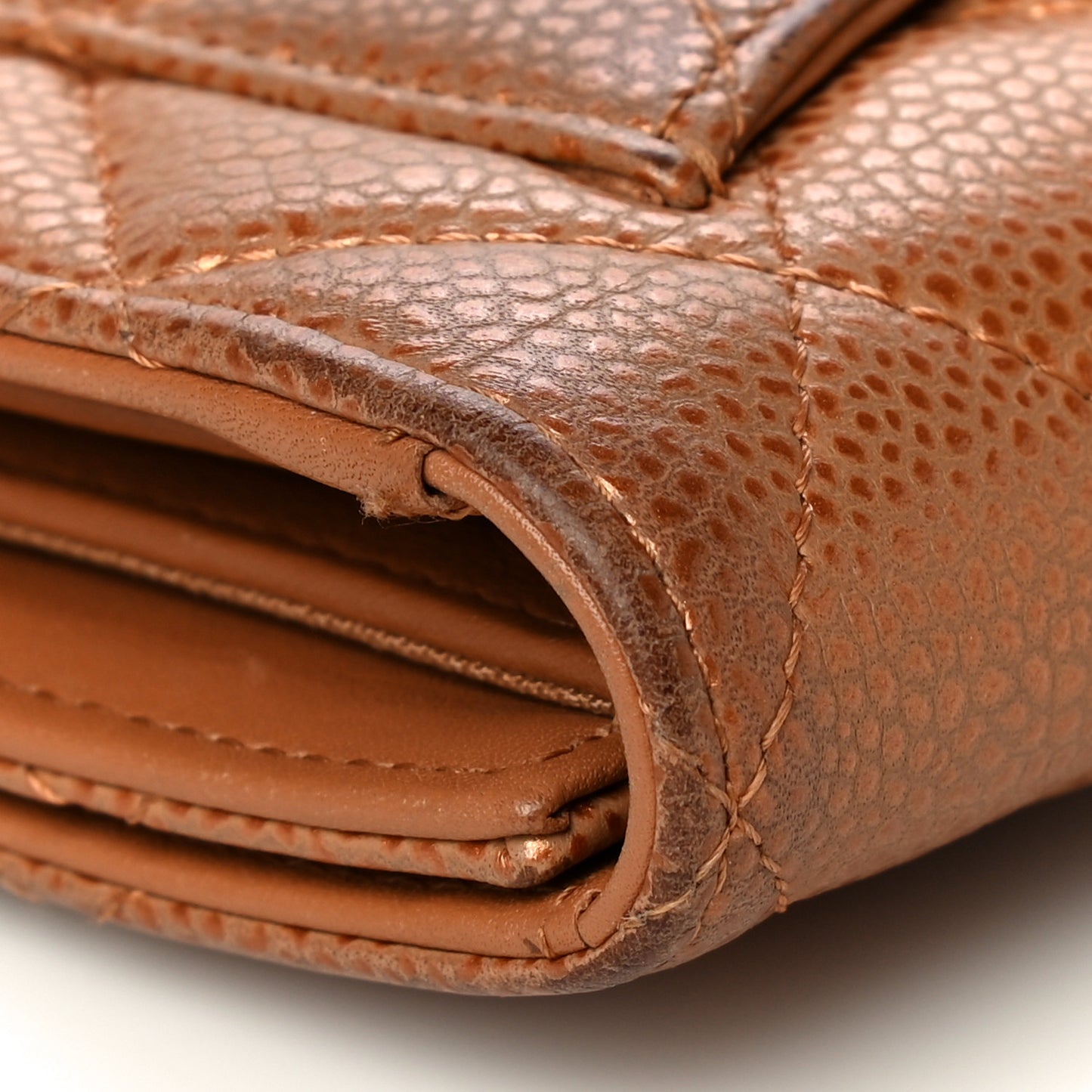 Metallic Caviar Quilted Large Flap Wallet Copper