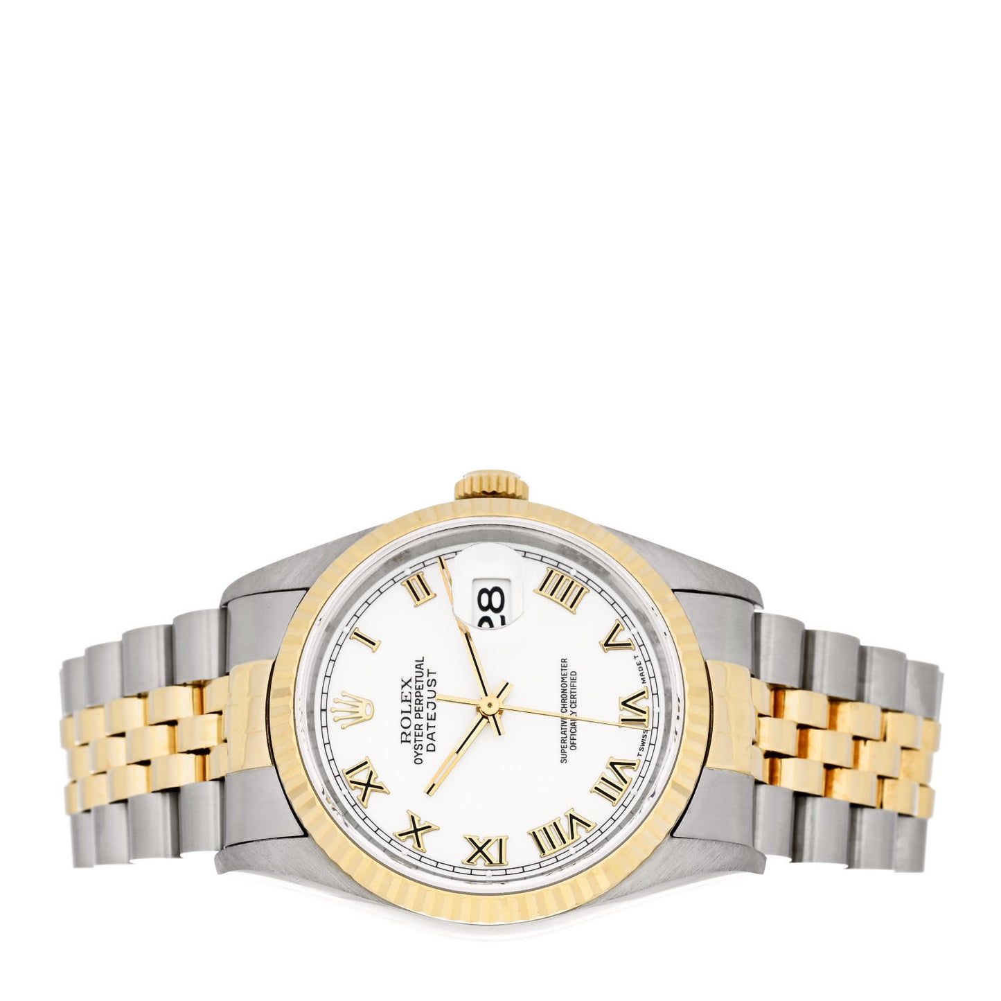 Stainless Steel 18K Yellow Gold 36mm Oyster Perpetual Datejust Watch White Roman 16233