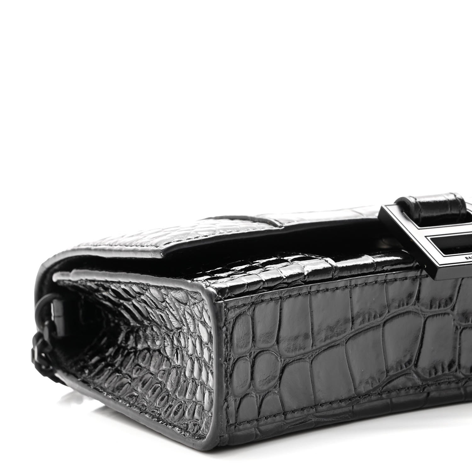 Balenciaga Shiny Calfskin Monochrome Crocodile Embossed Hourglass Chain Bag Black 8 of 9