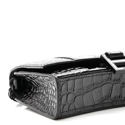 Balenciaga Shiny Calfskin Monochrome Crocodile Embossed Hourglass Chain Bag Black 8 of 9