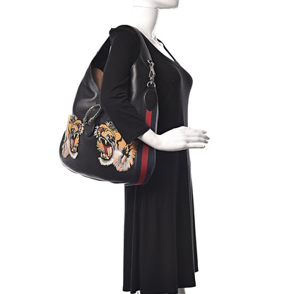 Gucci Calfskin Web Tiger Embroidered Large Dionysus Hobo Black 2 of 9