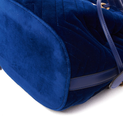 Gucci Velvet Matelasse GG Marmont Bucket Bag Cobalt Blue 4 of 9