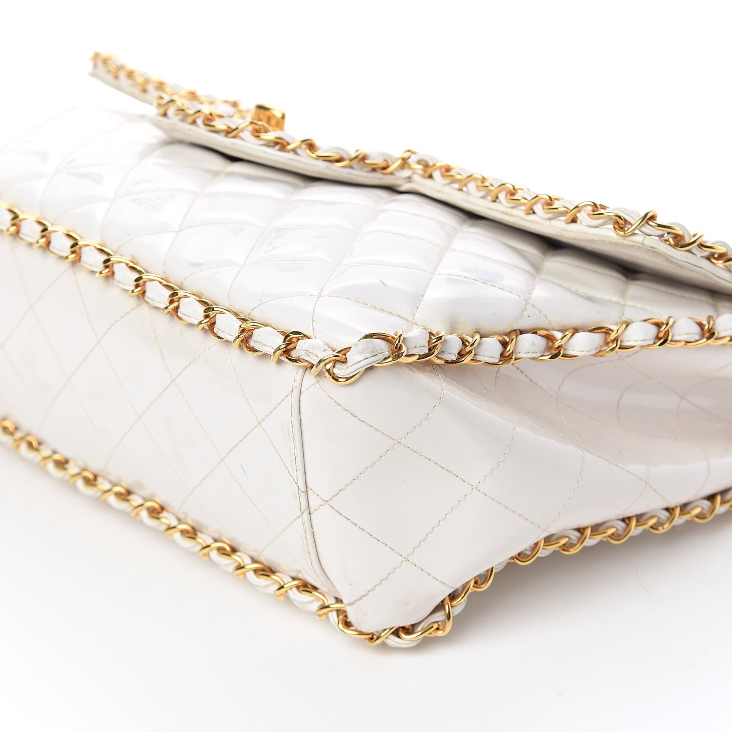 Chanel Patent Quilted Jumbo XL Chain Around Flap White 6 of 20