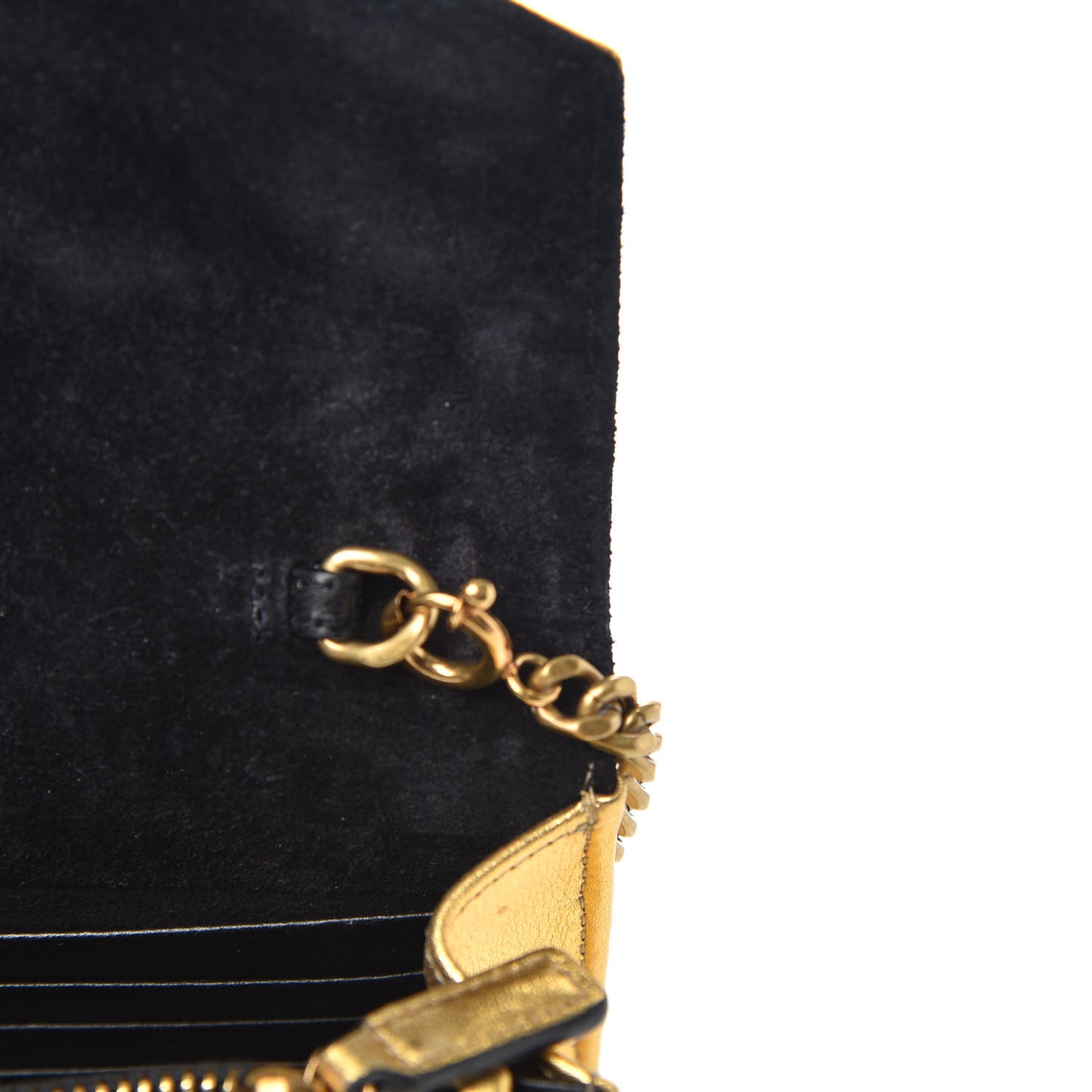 Metallic Calfskin Matelasse Chevron Monogram Envelope Chain Wallet Gold