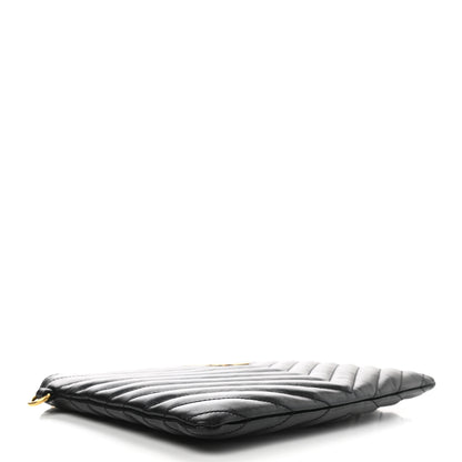 Saint Laurent Calfskin Matelasse Chevron Monogram A5 Wristlet Black 4 of 8