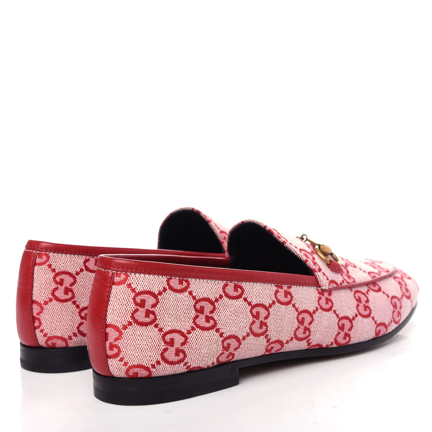 Gucci Canvas GG Monogram Horsebit Womens Jordaan Loafers 38 Gardenia Hibiscus Red 4 of 11