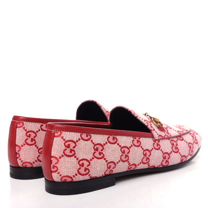 Gucci Canvas GG Monogram Horsebit Womens Jordaan Loafers 38 Gardenia Hibiscus Red 4 of 11