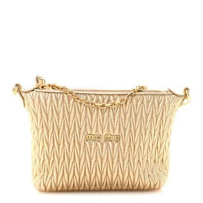 Miu Miu Metallic Nappa Matelasse Chain Shoulder Bag Platino 1 of 9