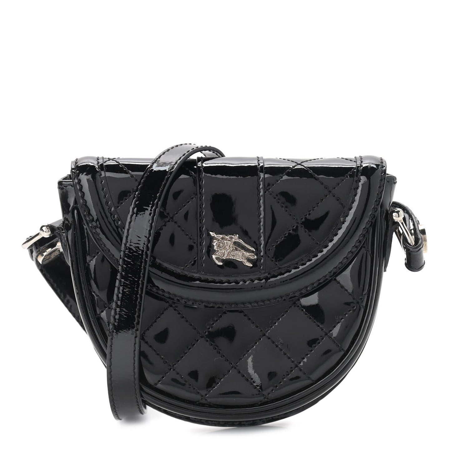 Patent Calfskin Quilted Mini Crossbody Bag Black