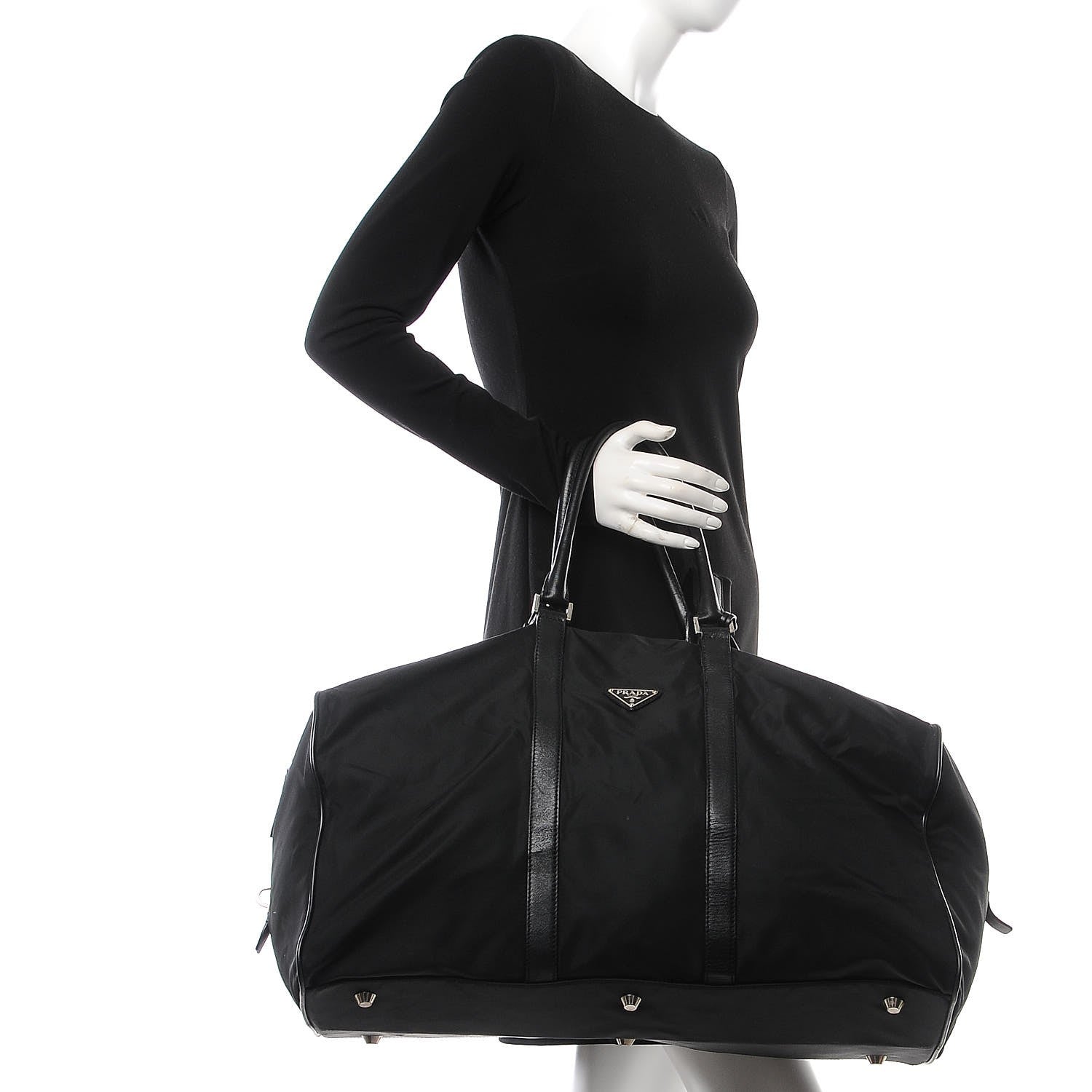 Prada Tessuto Nylon Saffiano Duffel Bag Black 2 of 10