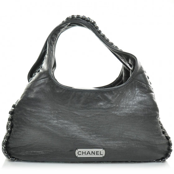Leather Chain Hobo Black