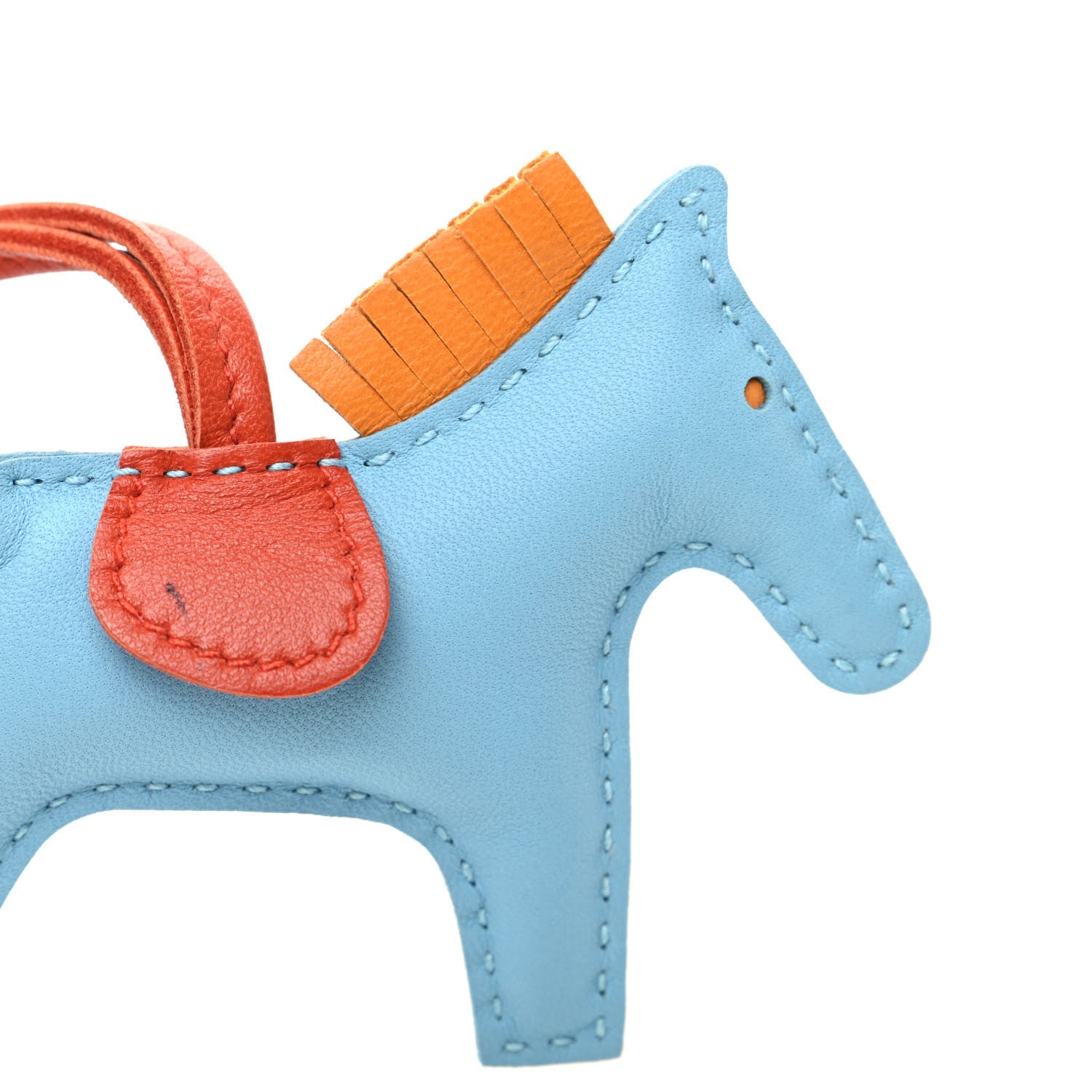 Hermes Milo Lambskin Grigri Rodeo Horse Bag Charm PM Celeste Naturel Bouton D'Or Cornaline 5 of 6
