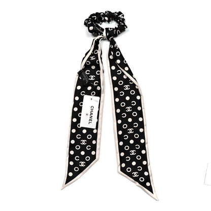 Chanel Silk CC Twilly Hair Tie Black White 2 of 4