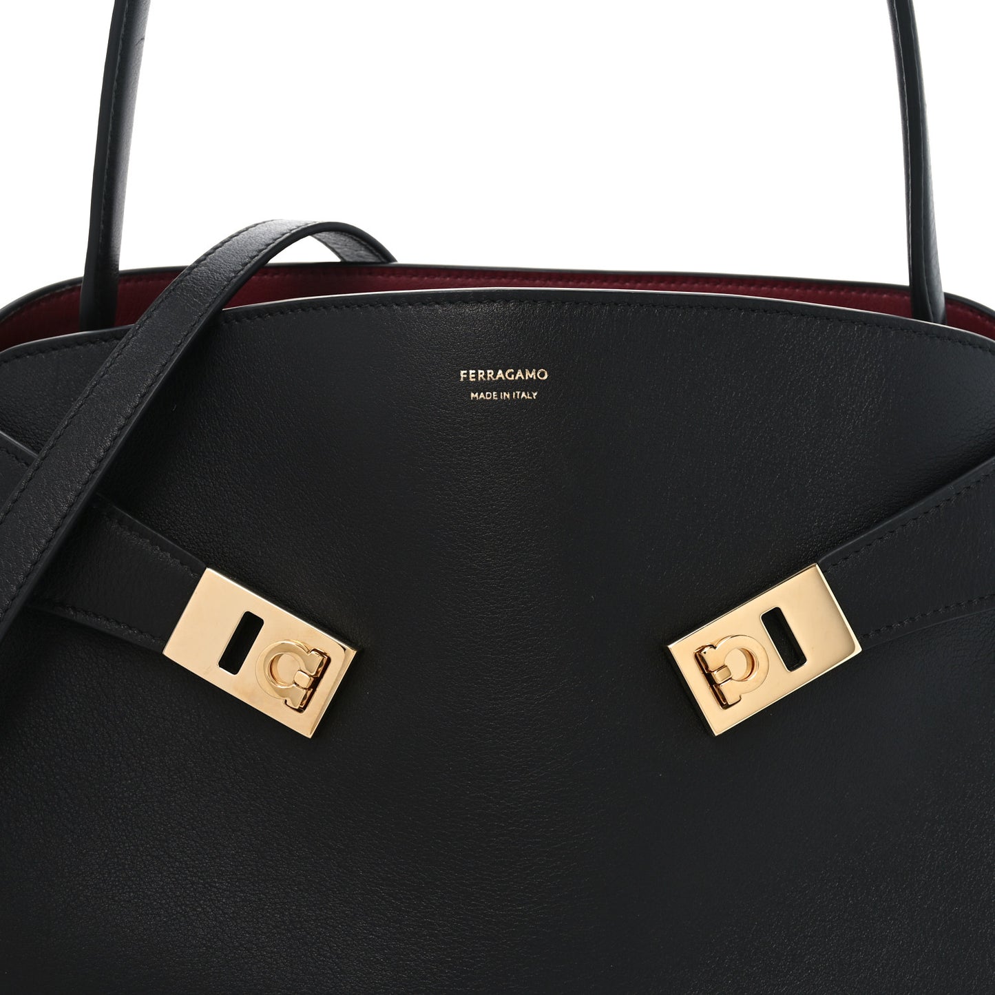 Calfskin Medium Hug Soft Bicolor Shoulder Bag Black Borgogna