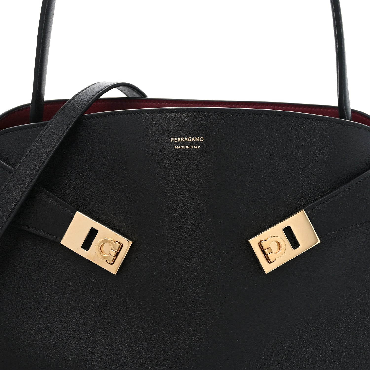 Salvatore Ferragamo Calfskin Medium Hug Soft Bicolor Shoulder Bag Black Borgogna 7 of 9