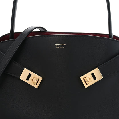 Salvatore Ferragamo Calfskin Medium Hug Soft Bicolor Shoulder Bag Black Borgogna 7 of 9
