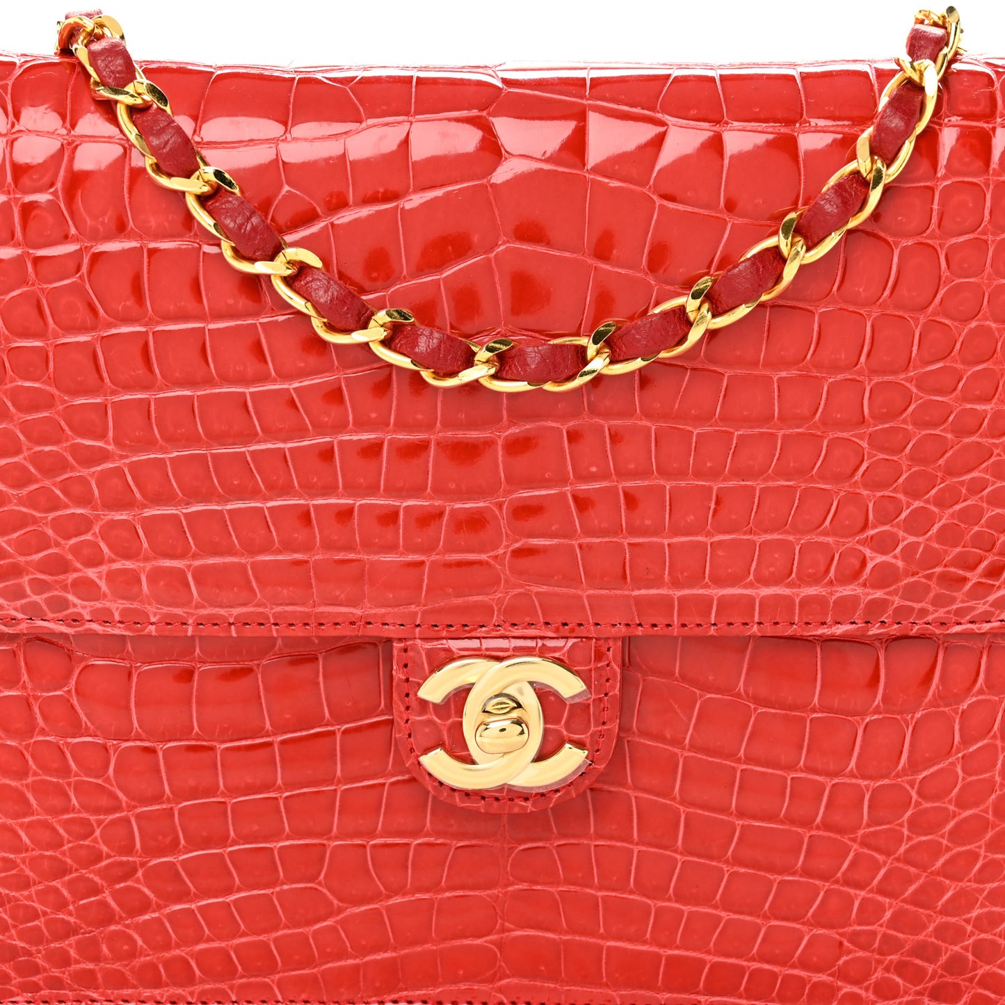 Shiny Alligator Small Single Flap Red