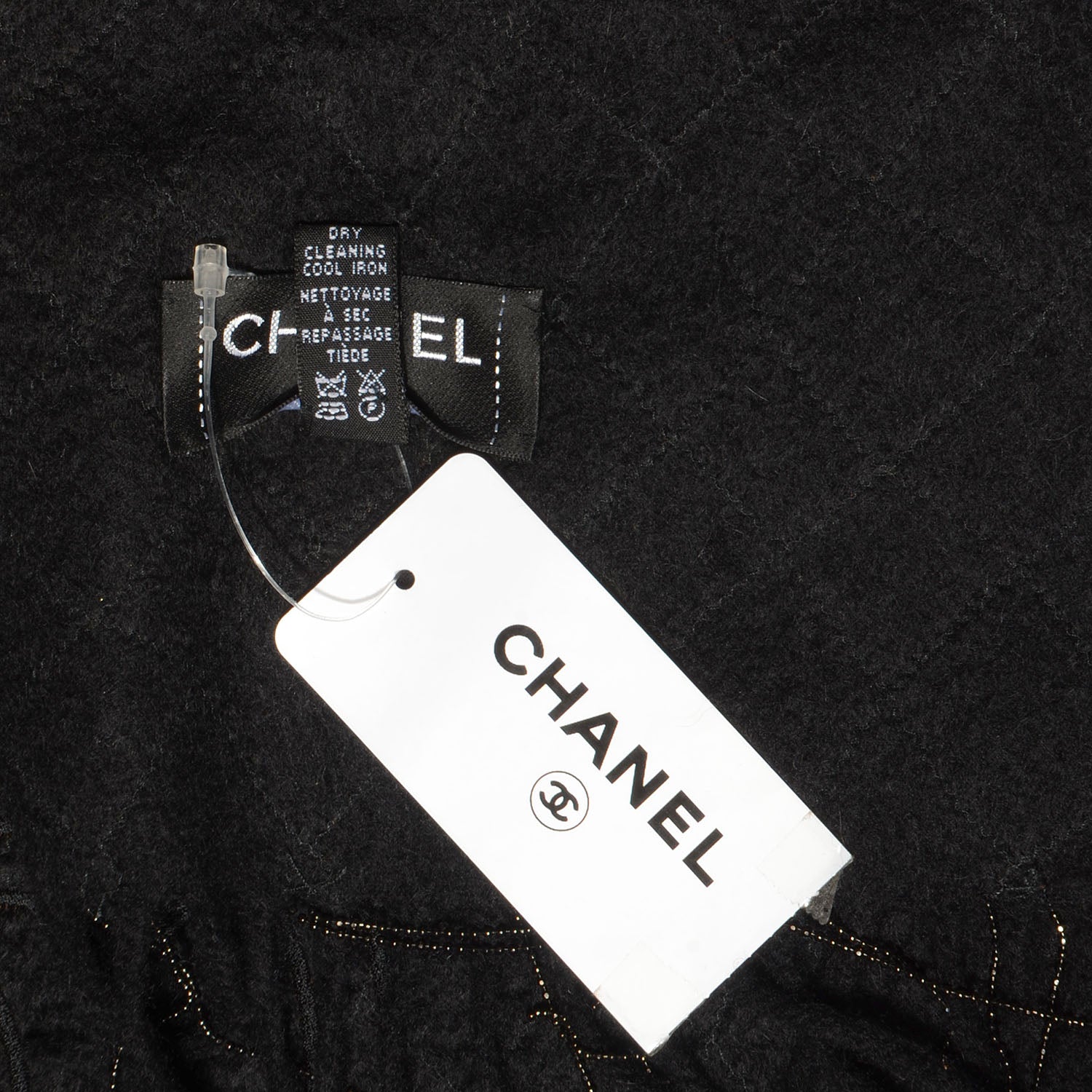 Chanel Cashmere Beaded CC Scarf Black 5 of 5