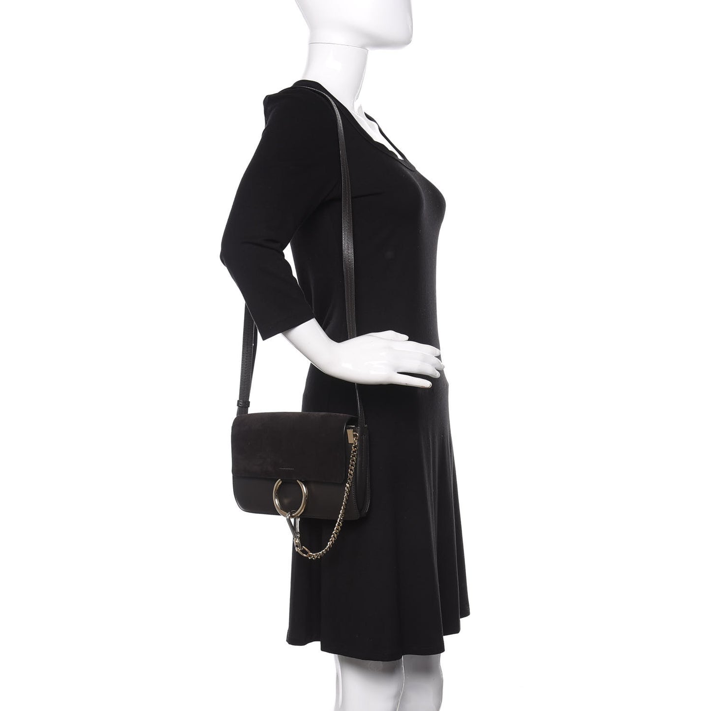 Suede Calfskin Small Faye Shoulder Bag Carbon Grey