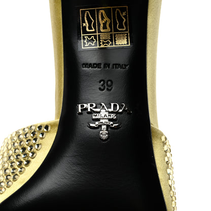 Prada Satin Crystal Logo 85mm Slide Sandals 39 Ananas 7 of 8