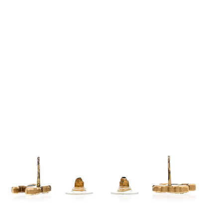 Chanel Matte Metal Crystal CC Earrings Gold 3 of 4