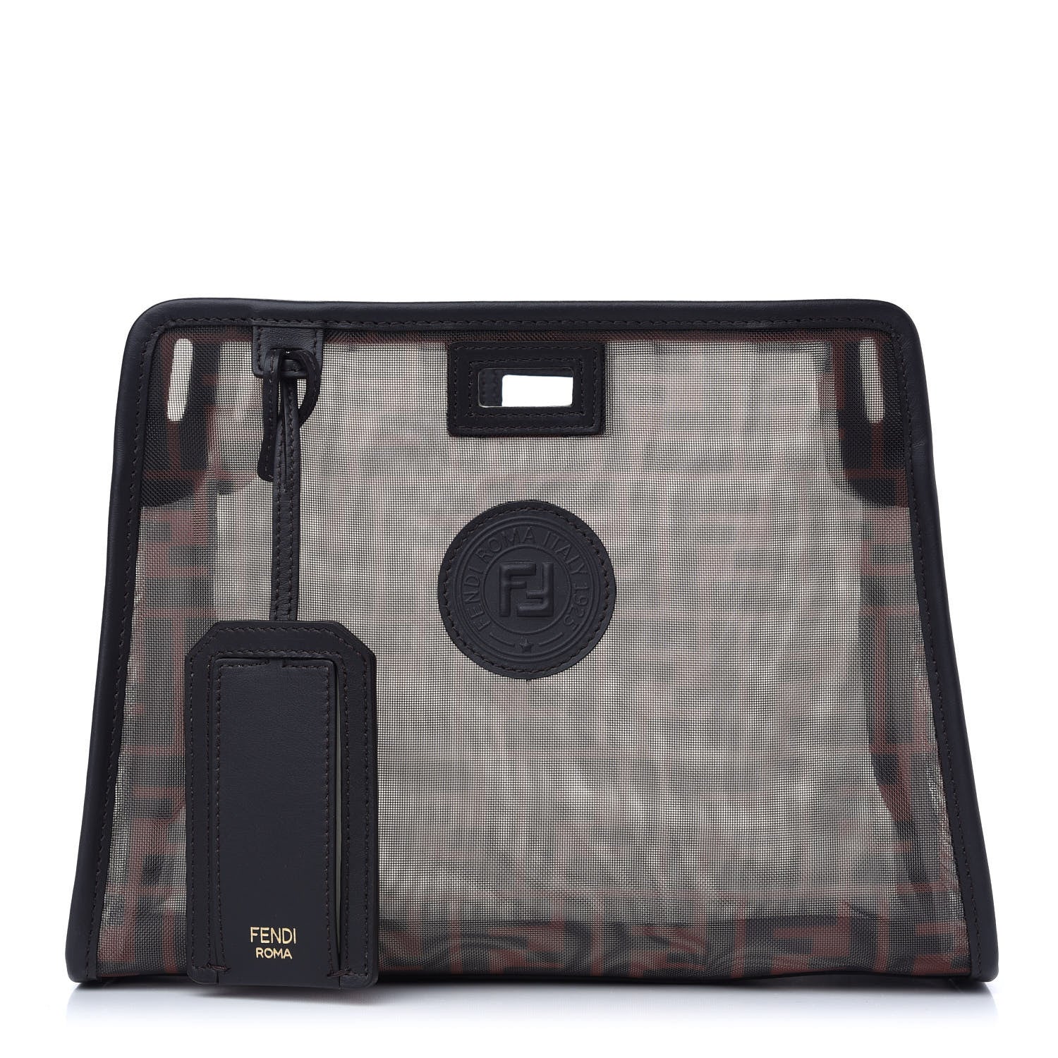 Fendi Mesh Vitello Century FF 1974 Mini Peekaboo Defender Cover Marrone Black Ebano 1 of 8