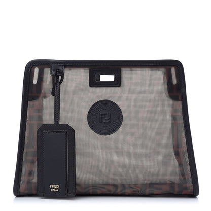 Fendi Mesh Vitello Century FF 1974 Mini Peekaboo Defender Cover Marrone Black Ebano 1 of 8