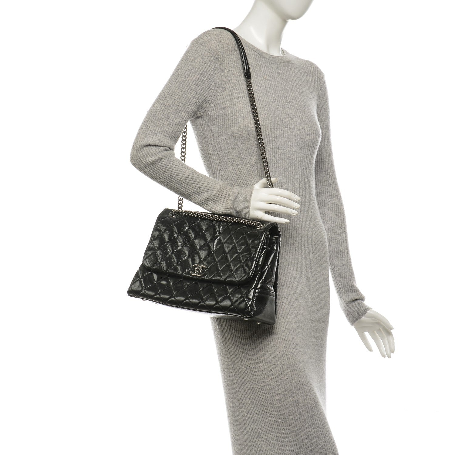 Chanel Glazed Calfskin Quilted Large Lady Pearly Flap Black 2 of 7