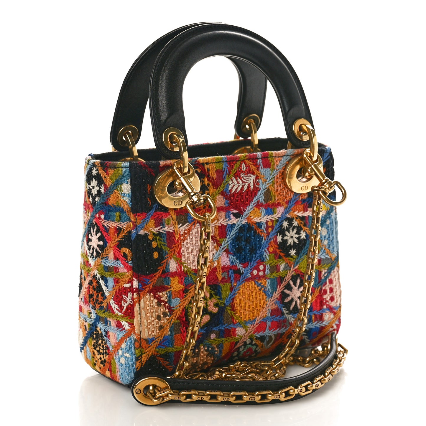 Embroidered Patchwork Peace And Love Mini Lady Dior Multicolor