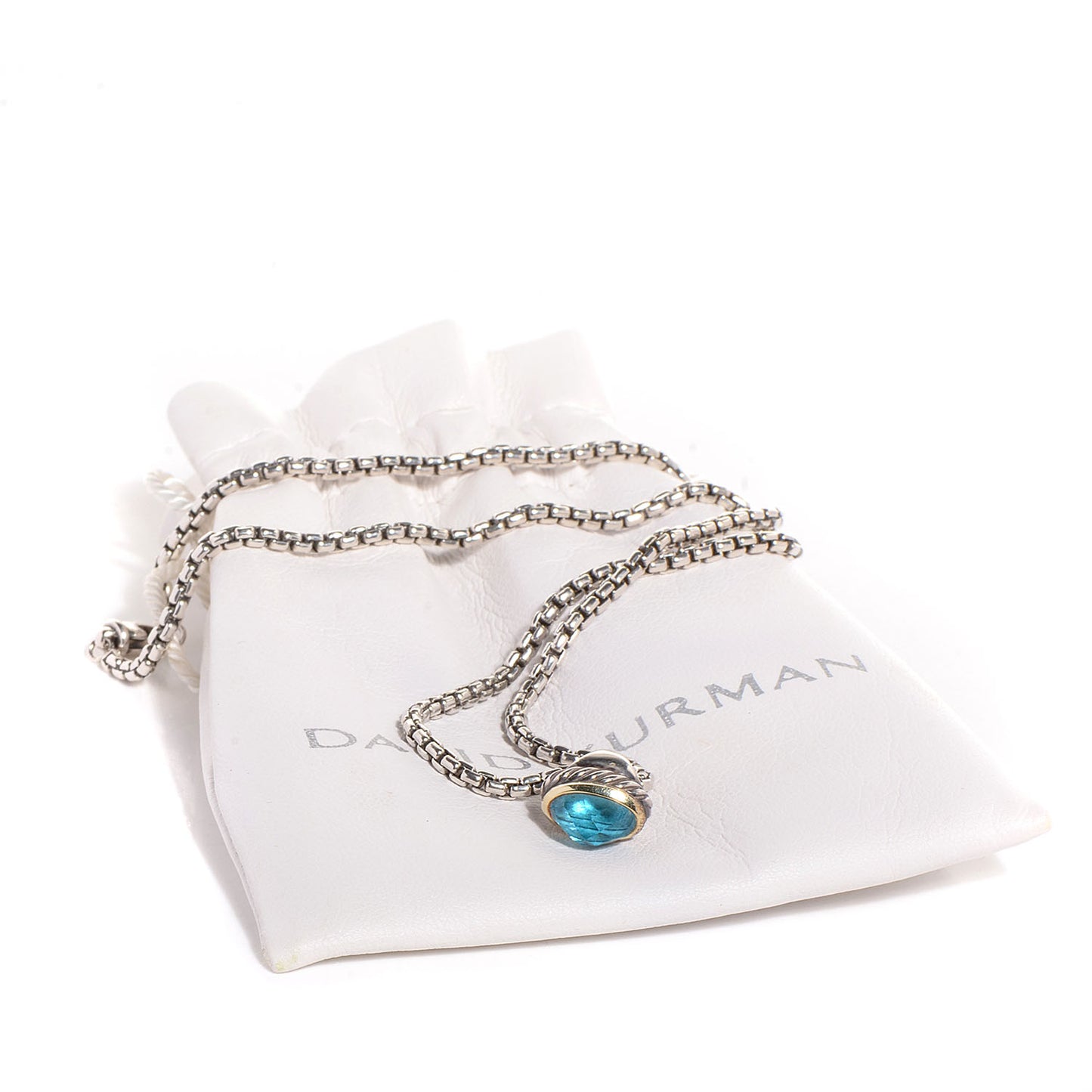 Sterling Silver and 14k Gold Blue Topaz Acorn Pendant Necklace