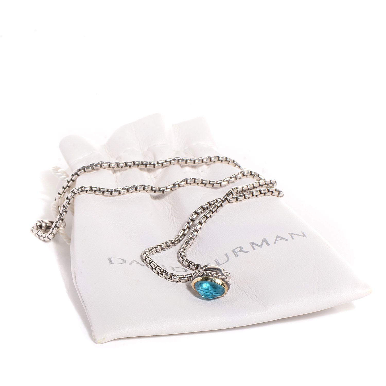 David Yurman Sterling Silver and 14k Gold Blue Topaz Acorn Pendant Necklace 6 of 6
