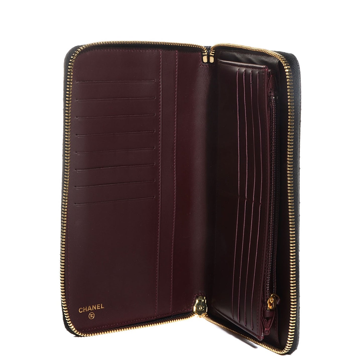 Caviar Quilted Large Zip Around Wallet Black