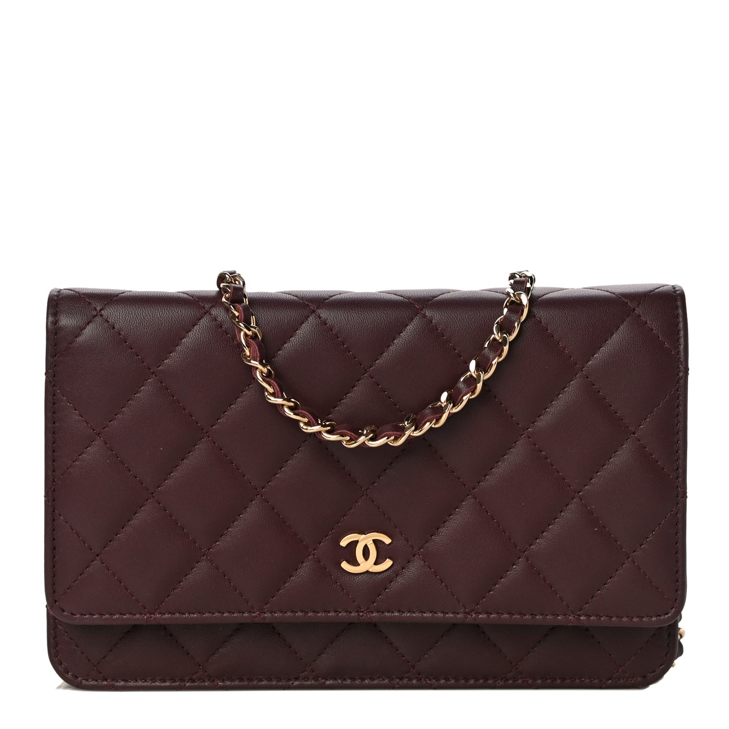 Lambskin Quilted Wallet On Chain WOC Burgundy