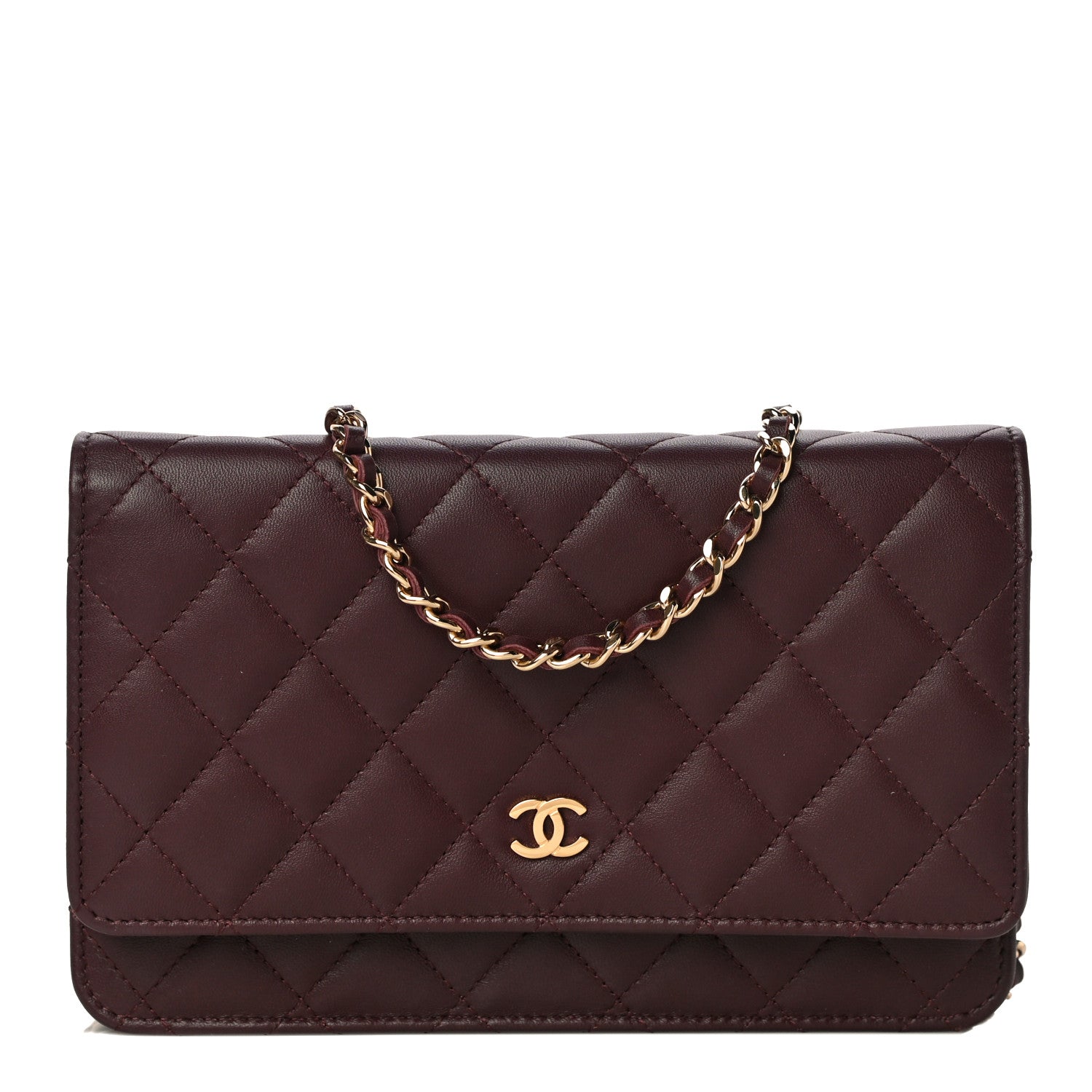Chanel Lambskin Quilted Wallet On Chain WOC Burgundy 1 of 12