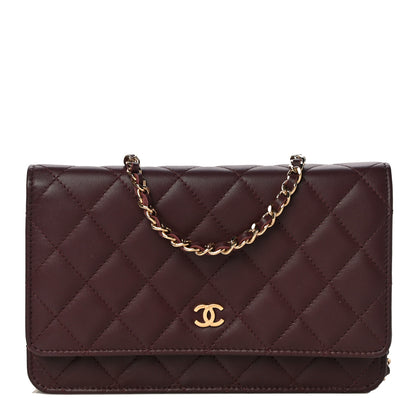 Chanel Lambskin Quilted Wallet On Chain WOC Burgundy 1 of 12