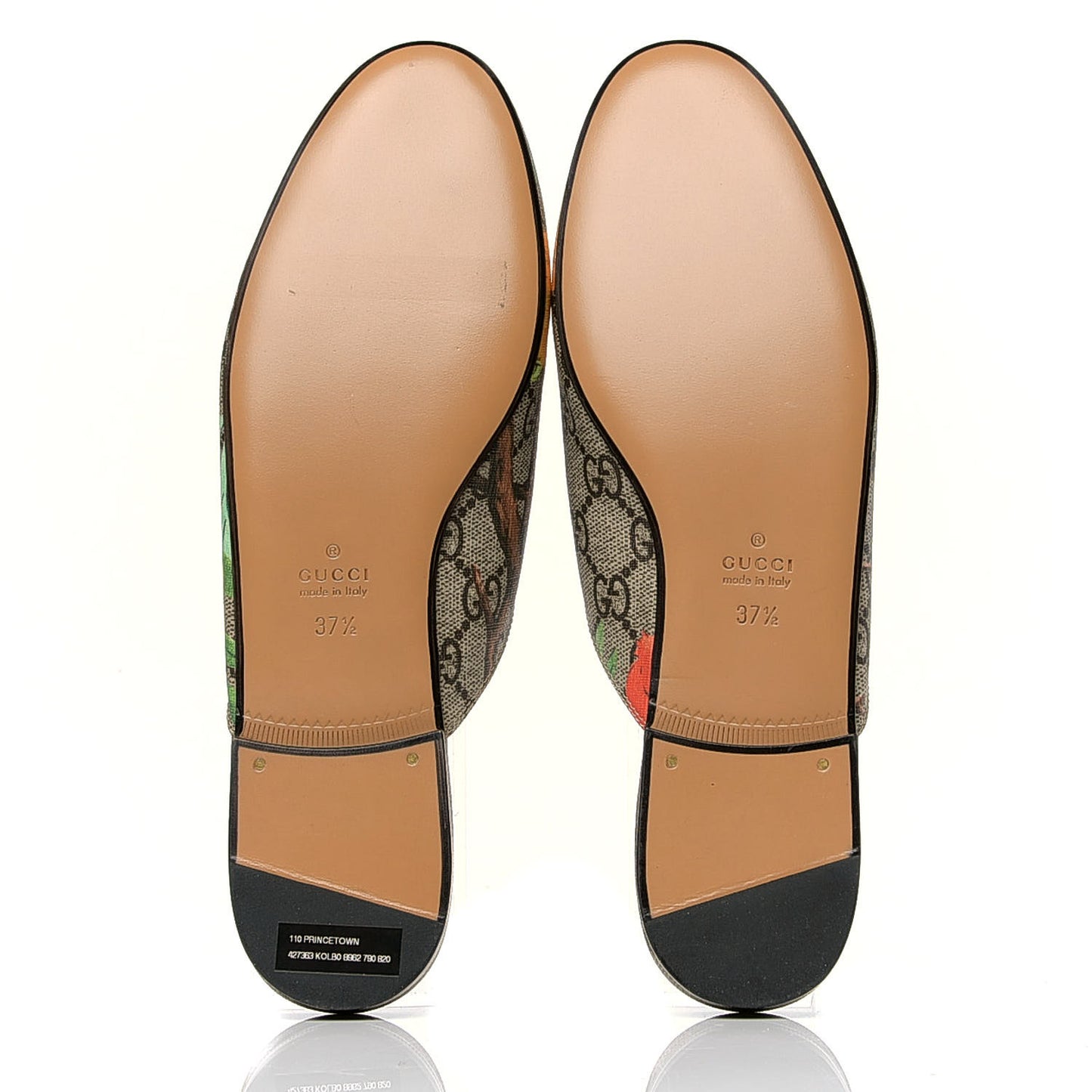 GG Supreme Monogram Tian Womens Princetown Slippers 37.5 Beige Ebony Multicolor