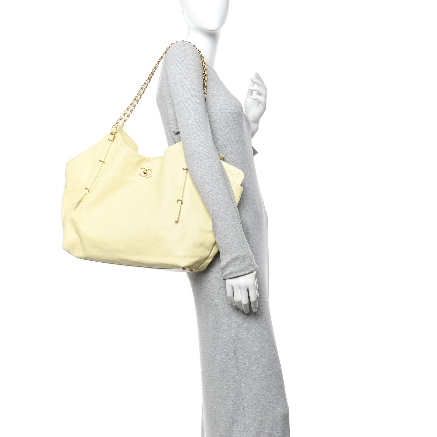 Calfskin Quilted Maxi Shopping Bag Light Yellow