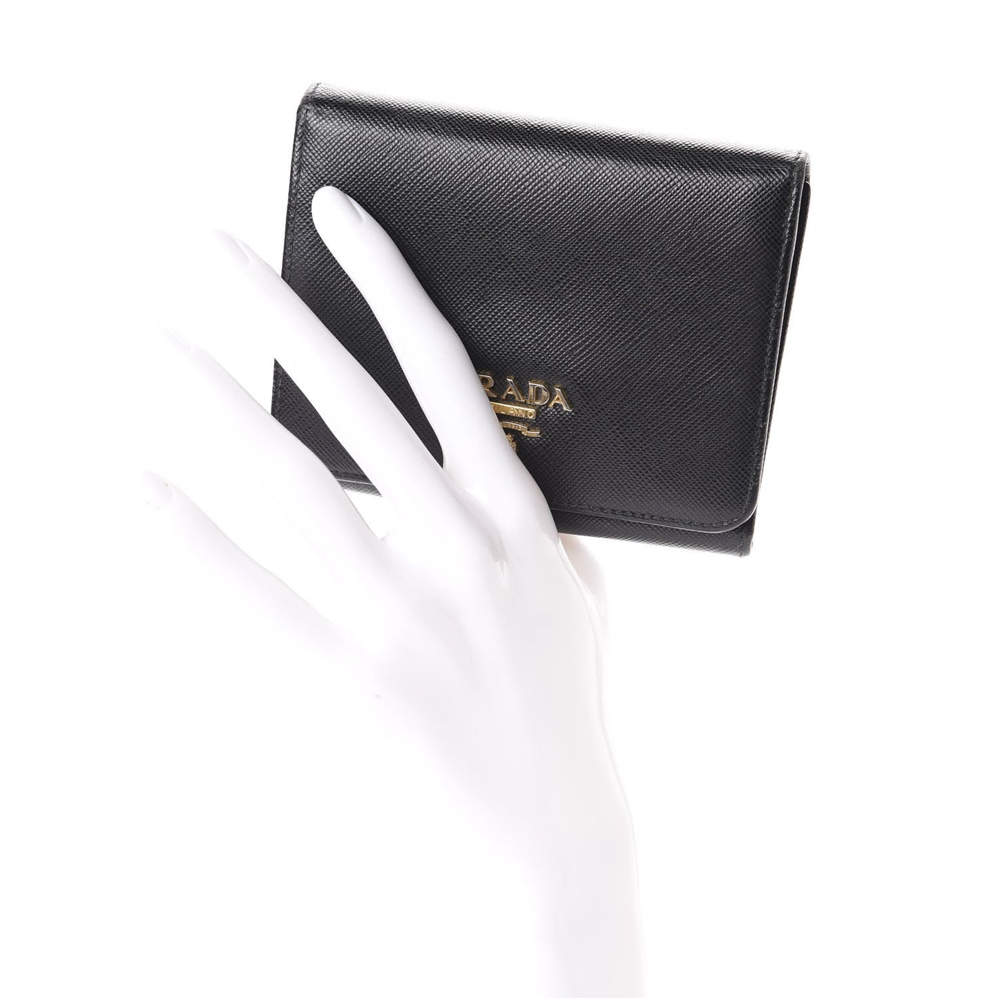 Saffiano Metal Tri-Fold Wallet Black