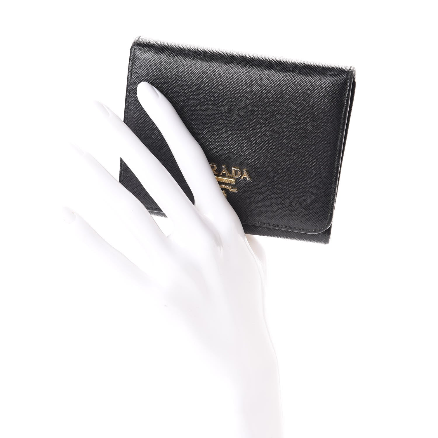 Prada Saffiano Metal Tri-Fold Wallet Black 2 of 6