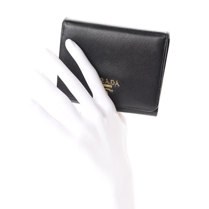 Prada Saffiano Metal Tri-Fold Wallet Black 2 of 6